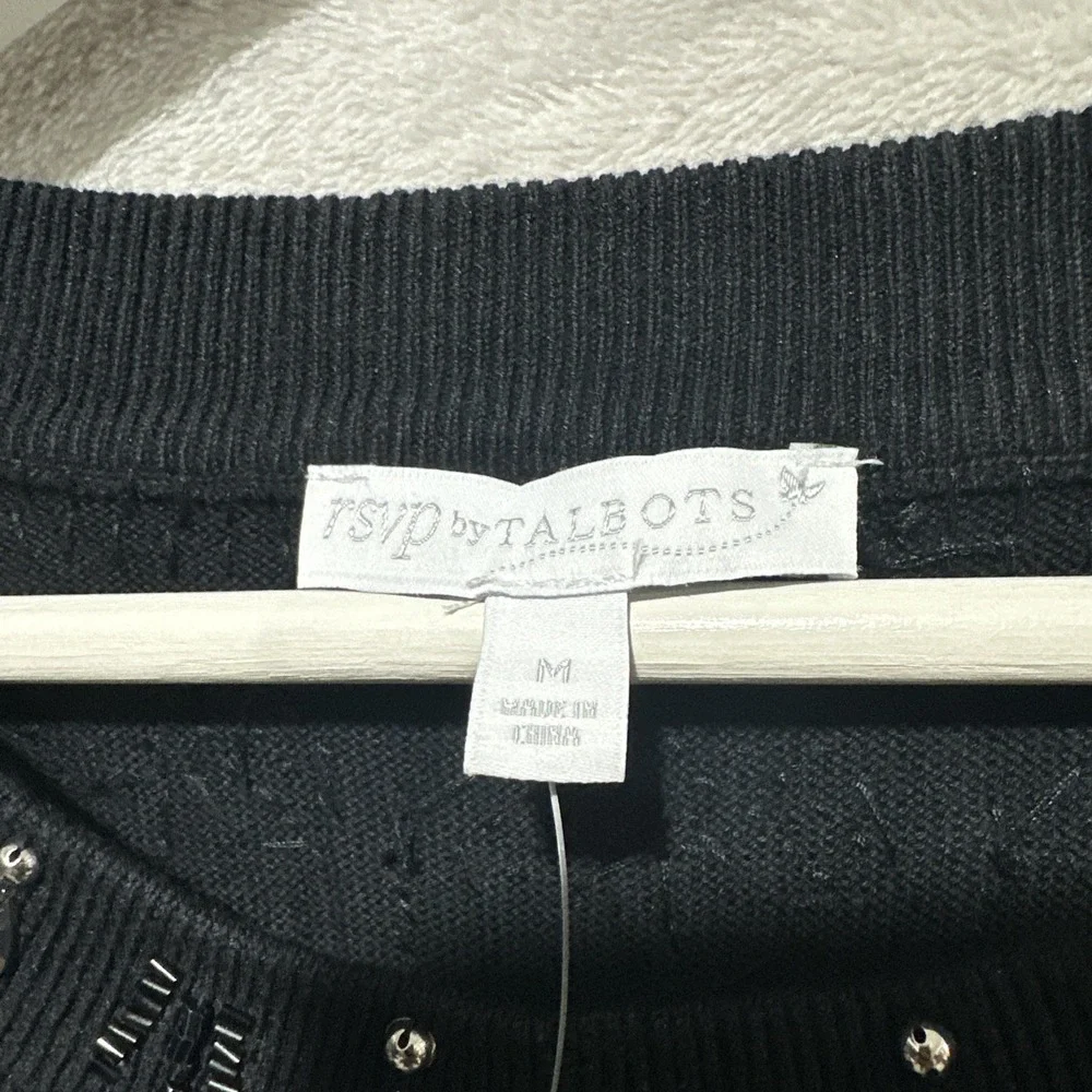 RSVP by Talbots Sequin Beaded‎ Pullover Sweater Size M Black NWT